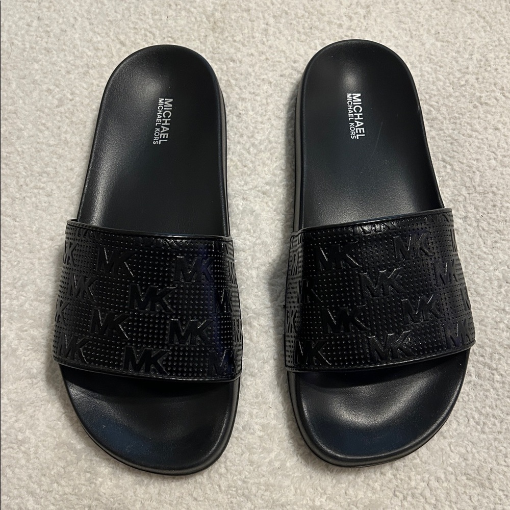 Michael Kors Embossed Black Slides